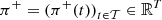 $ {\pi }^{+}={({\pi }^{+}(t))}_{t\in \mathcal{T}}\in {\mathbb{R}}^T$
