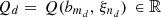 $ {Q}_d=\enspace Q({b}_{{m}_d},\enspace {\xi }_{{n}_d})\enspace \in \mathbb{R}$