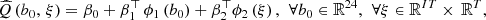 $$ \widehat{Q}\left({b}_0,\enspace \xi \right)={\beta }_0+{\beta }_1^{\mathrm{\top }}\enspace {\phi }_1\left({b}_0\right)+{\beta }_2^{\mathrm{\top }}{\phi }_2\left(\xi \right),\hspace{0.5em}\forall {b}_0\in {\mathbb{R}}^{24},\hspace{0.5em}\forall \xi \in {\mathbb{R}}^{{IT}}\times \enspace {\mathbb{R}}^T, $$