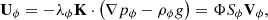 $$ {\mathbf{U}}_{\phi }=-{\lambda }_{\phi }\mathbf{K}\cdot \left(\nabla {p}_{\phi }-{\rho }_{\phi }{g}\right)=\mathrm{\Phi }{S}_{\phi }{\mathbf{V}}_{\phi }, $$