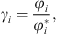 $$ {\enspace {\gamma }}_i=\frac{{\phi }_i}{{\phi }_i^{*}}, $$
