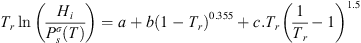 $$ {T}_r\mathrm{ln}\left(\frac{{H}_i}{{P}_s^{\sigma }(T)}\right)=a+b{(1-{T}_r)}^{0.355}+c.{T}_r{\left(\frac{1}{{T}_r}-1\right)}^{1.5} $$