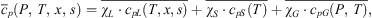 $$ {\bar{c}}_p\left(P,\enspace {T},\enspace {x},\enspace {s}\right)=\overline{{\chi }_L\cdot {c}_{{pL}}(T,x,s)}+\overline{{\chi }_S\cdot {c}_{{pS}}(T)}+\overline{{\chi }_G\cdot {c}_{{pG}}\left(P,\enspace {T}\right),} $$