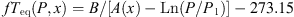 $$ f{T}_{\mathrm{eq}}\left(P,x\right)=B/\left[A(x)-\mathrm{Ln}\left(P/{P}_1\right)\right]-273.15 $$