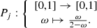 $$ {P}_j:\left\{\begin{array}{c}\left[\mathrm{0,1}\right]\to \left[\mathrm{0,1}\right]\\ \omega \mapsto \frac{\omega }{2-\omega }.\end{array}\right. $$
