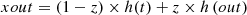 $$ {xout}=\left(1-z\right)\times h(t)+z\times h\left({out}\right) $$