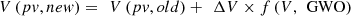 $$ V\left({pv},{new}\right)=\enspace {V}\left({pv},{old}\right)+\enspace \Delta V\times f\left(V,\enspace \mathrm{GWO}\right) $$