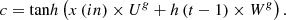 $$ c=\mathrm{tan}h\left(x\left({in}\right)\times {U}^g+h\left(t-1\right)\times {W}^g\right). $$