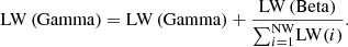 $$ \mathrm{LW}\left(\mathrm{Gamma}\right)=\mathrm{LW}\left(\mathrm{Gamma}\right)+\frac{\mathrm{LW}\left(\mathrm{Beta}\right)}{{\sum }_{i=1}^{\mathrm{NW}}\mathrm{LW}(i)}. $$
