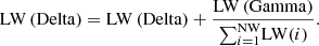 $$ \mathrm{LW}\left(\mathrm{Delta}\right)=\mathrm{LW}\left(\mathrm{Delta}\right)+\frac{\mathrm{LW}\left(\mathrm{Gamma}\right)}{{\sum }_{i=1}^{\mathrm{NW}}\mathrm{LW}(i)}. $$