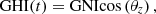 $$ \mathrm{GHI}(t)=\mathrm{GNI}\mathrm{cos}\left({\theta }_z\right), $$