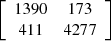 $ \left[\begin{array}{cc}1390& 173\\ 411& 4277\end{array}\right]$