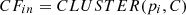 $ C{F}_{{in}}={CLUSTER}({p}_i,C)$