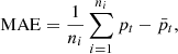 $$ \mathrm{MAE}=\frac{1}{{n}_i}\sum_{i=1}^{{n}_i} {p}_t-{\bar{p}}_t, $$