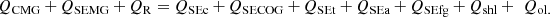 $$ {Q}_{\mathrm{CMG}}+{Q}_{\mathrm{SEMG}}+{Q}_{\mathrm{R}}={Q}_{\mathrm{SEc}}+{Q}_{\mathrm{SECOG}}+{Q}_{\mathrm{SEt}}+{Q}_{\mathrm{SEa}}+{Q}_{\mathrm{SEfg}}+{Q}_{\mathrm{shl}}+\enspace {Q}_{\mathrm{ol}.} $$