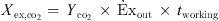 $$ {X}_{\mathrm{ex},{\mathrm{co}}_2}=\enspace {Y}_{{\mathrm{co}}_2}\enspace \times \enspace {\dot{\mathrm{E}}\mathrm{x}}_{\mathrm{out}}\enspace \times \enspace {t}_{\mathrm{working}} $$