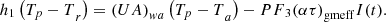 $$ {h}_1\left({{T}_p-T}_r\right)={\left({UA}\right)}_{{wa}}\left({{T}_p-T}_a\right)-{{PF}}_3{\left({\alpha \tau }\right)}_{\mathrm{gmeff}}I(t). $$