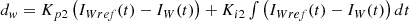 $$ \begin{array}{c}{d}_w={K}_{p2}\left({I}_{{Wref}}(t)-{I}_W(t)\right)+{K}_{i2}\int \left({I}_{{Wref}}(t)-{I}_W(t)\right){dt}\end{array} $$