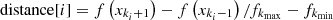 $$ \mathrm{distance}[i]=f\left({x}_{{k}_i+1}\right)-f\left({x}_{{k}_i-1}\right)/{f}_{{k}_{\mathrm{max}}}-{f}_{{k}_{\mathrm{min}}} $$