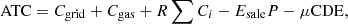 $$ \mathrm{ATC}={C}_{\mathrm{grid}}+{C}_{\mathrm{gas}}+R\sum {C}_i-{E}_{\mathrm{sale}}P-\mu \mathrm{CDE}, $$