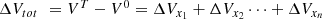 $$ \begin{array}{c}\Delta {V}_{{tot}\enspace }={V}^T-{V}^0=\Delta {V}_{{x}_1}+\Delta {V}_{{x}_2}\dots +\Delta {V}_{{x}_n}\end{array} $$