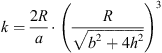 $$ k=\frac{2R}{a}\cdot {\left(\frac{R}{\sqrt{{b}^2+4{h}^2}}\right)}^3 $$