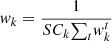 $ {w}_k=\frac{1}{S{C}_k{\sum }_t {w}_k^t}$
