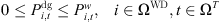 $$ \begin{array}{cc}0\le {P}_{i,t}^{\mathrm{dg}}\le {P}_{i,t}^w,& i\in {\mathrm{\Omega }}^{\mathrm{WD}},t\in {\mathrm{\Omega }}^T\end{array} $$