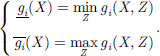 $$ \left\{\begin{array}{c}\underline{{g}_i}(X)=\underset{Z}{\mathrm{min}}{g}_i\left(X,Z\right)\\ \overline{{g}_i}(X)=\underset{Z}{\mathrm{max}}{g}_i\left(X,Z\right)\end{array}\right.. $$