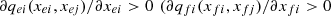 $ \partial {q}_{{ei}}({x}_{{ei}},{x}_{{ej}})/\partial {x}_{{ei}}>0\enspace (\partial {q}_{{fi}}({x}_{{fi}},{x}_{{fj}})/\partial {x}_{{fi}}>0$
