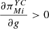 $ \frac{\partial {\pi }_{{Mi}}^{{YC}}}{{\partial g}}>0$