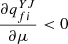 $ \frac{\partial {q}_{{fi}}^{{YJ}}}{{\partial \mu }}<0$