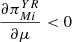 $ \frac{\partial {\pi }_{{Mi}}^{{YR}}}{{\partial \mu }}<0$