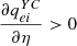 $ \frac{\partial {q}_{{ei}}^{{YC}}}{{\partial \eta }}>0$