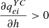 $ \frac{\partial {q}_{{ei}}^{{YC}}}{{\partial h}}>0$