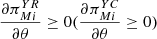 $ \frac{\partial {\pi }_{{Mi}}^{{YR}}}{{\partial \theta }}\ge 0(\frac{\partial {\pi }_{{Mi}}^{{YC}}}{{\partial \theta }}\ge 0)$