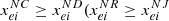 $ {x}_{{ei}}^{{NC}}\ge {x}_{{ei}}^{{ND}}({x}_{{ei}}^{{NR}}\ge {x}_{{ei}}^{{NJ}}$