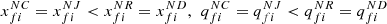 $ {x}_{{fi}}^{{NC}}={x}_{{fi}}^{{NJ}}<{x}_{{fi}}^{{NR}}={x}_{{fi}}^{{ND}},\enspace {q}_{{fi}}^{{NC}}={q}_{{fi}}^{{NJ}}<{q}_{{fi}}^{{NR}}={q}_{{fi}}^{{ND}}$