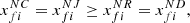 $ {x}_{{fi}}^{{NC}}={x}_{{fi}}^{{NJ}}\ge {x}_{{fi}}^{{NR}}={x}_{{fi}}^{{ND}},$