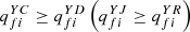 $ {q}_{{fi}}^{{YC}}\ge {q}_{{fi}}^{{YD}}\left({q}_{{fi}}^{{YJ}}\ge {q}_{{fi}}^{{YR}}\right)$