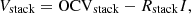 $$ {V}_{\mathrm{stack}}={\mathrm{OCV}}_{\mathrm{stack}}-{R}_{\mathrm{stack}}I, $$