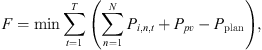$$ F=\mathrm{min}\sum_{t=1}^T \left(\sum_{n=1}^N {P}_{i,n,t}+{P}_{{pv}}-{P}_{\mathrm{plan}}\right), $$