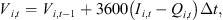 $$ {V}_{i,t}={V}_{i,t-1}+3600\left({I}_{i,t}-{Q}_{i,t}\right)\Delta t, $$