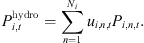 $$ {P}_{i,t}^{\mathrm{hydro}}=\sum_{n=1}^{{N}_i} {u}_{i,n,t}{P}_{i,n,t}. $$