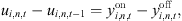 $$ {u}_{i,n,t}-{u}_{i,n,t-1}={y}_{i,n,t}^{\mathrm{on}}-{y}_{i,n,t}^{\mathrm{off}}, $$