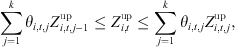 $$ \sum_{j=1}^k {\theta }_{i,t,j}{Z}_{i,t,j-1}^{\mathrm{up}}\le {Z}_{i,t}^{\mathrm{up}}\le \sum_{j=1}^k {\theta }_{i,t,j}{Z}_{i,t,j}^{\mathrm{up}}, $$