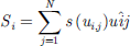 $$ {S}_i=\sum_{j=1}^N s\enspace ({u}_{i,j})u\hat{i}j $$