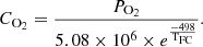 $$ {C}_{{\mathrm{O}}_2}=\frac{{P}_{{\mathrm{O}}_2}}{5.08\times 1{0}^6\times {e}^{\frac{-498}{{\mathrm{T}}_{\mathrm{FC}}}}}. $$
