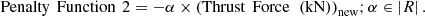 $$ \mathrm{Penalty}\enspace \mathrm{Function}\enspace 2=-\alpha \times {\left(\mathrm{Thrust}\enspace \mathrm{Force}\enspace \left(\mathrm{kN}\right)\right)}_{\mathrm{new}};\alpha \in \left|R\right|. $$