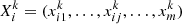 $$ {{X}}_i^k=({x}_{i1}^k,\dots,{x}_{{ij}}^k,\dots,{x}_m^k) $$